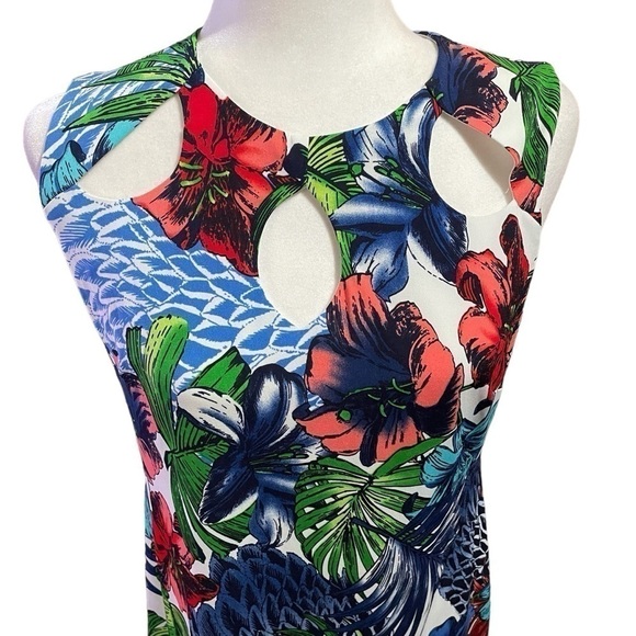 Laura Petites - Bright Tropical Shift Dress-Front Cut-outs - Lined -Size 10 P - Picture 2 of 16
